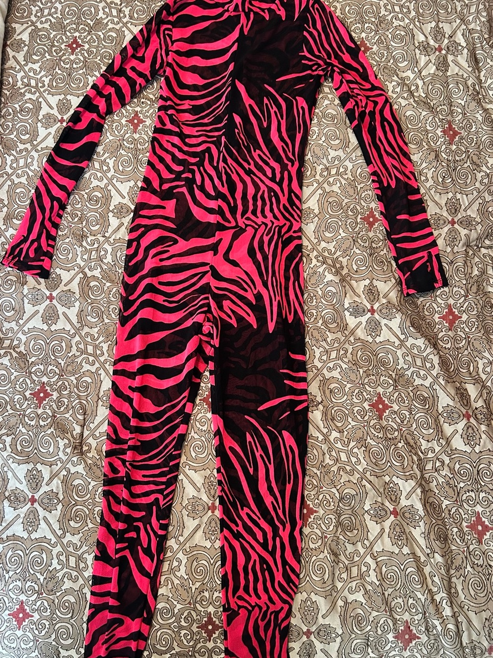 Women  Pink and Black Zebra Print Jumpsuit Large